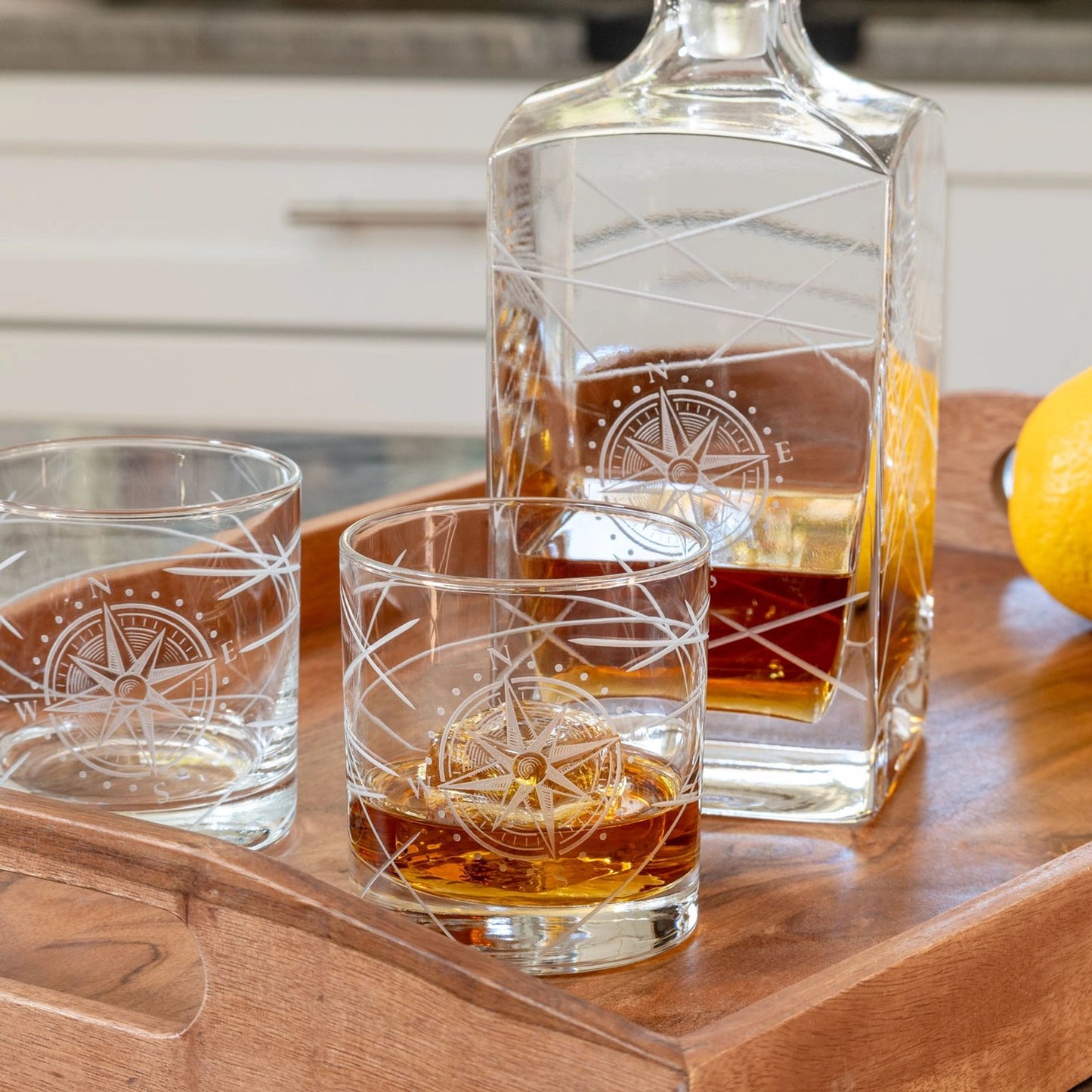 Compass Star Longitude 3-Piece Gift Set | Decanter + On the Rocks Glasses