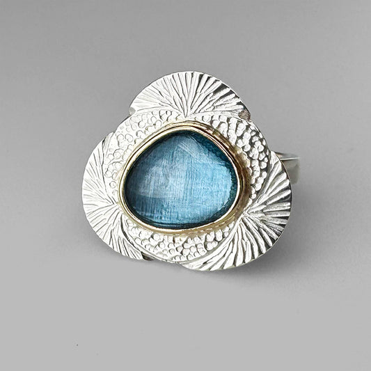 Sterling Silver + 14k Gold 'Tidepool' Cocktail Ring with London Blue Topaz