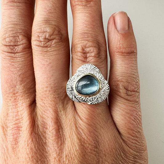 Sterling Silver + 14k Gold 'Tidepool' Cocktail Ring with London Blue Topaz