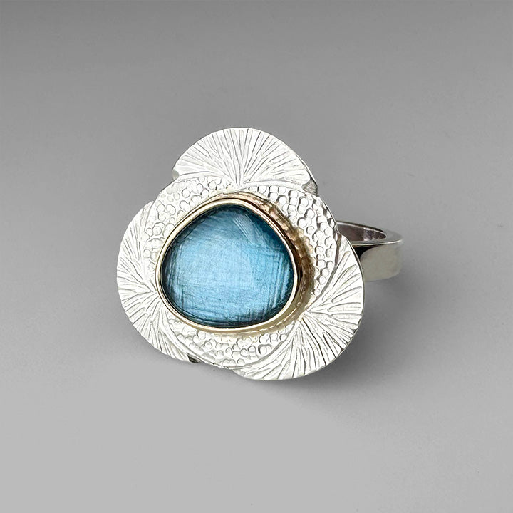 Sterling Silver + 14k Gold 'Tidepool' Cocktail Ring with London Blue Topaz