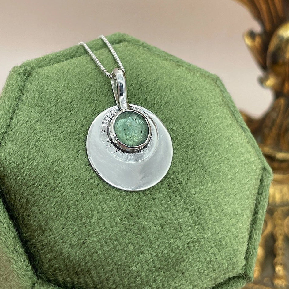 Sterling Silver Crescent Pendant Necklace with Kyanite