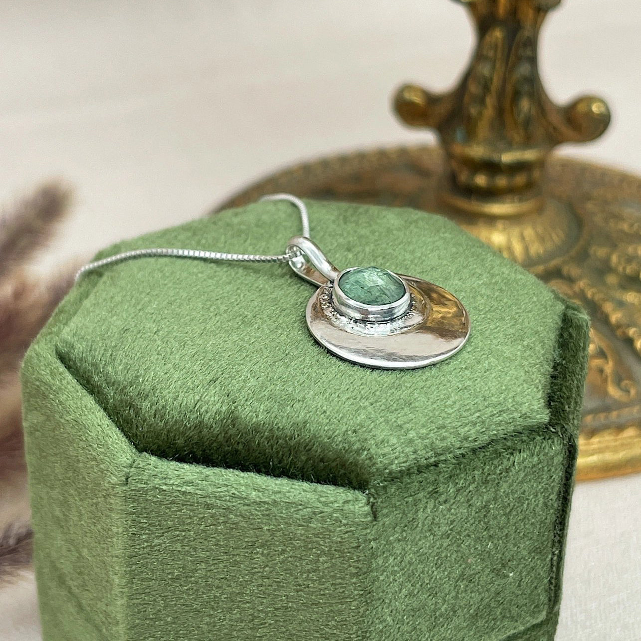 Sterling Silver Crescent Pendant Necklace with Kyanite