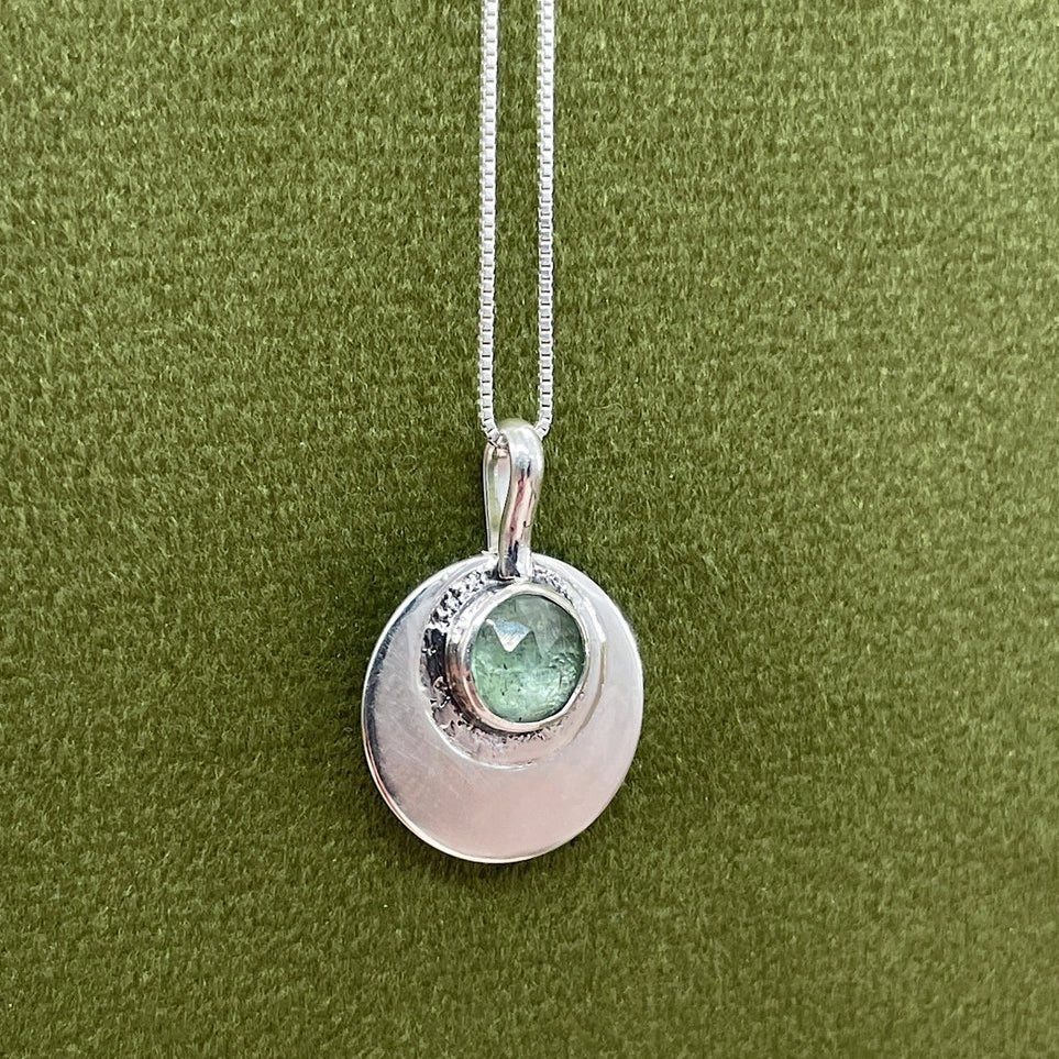 Sterling Silver Crescent Pendant Necklace with Kyanite