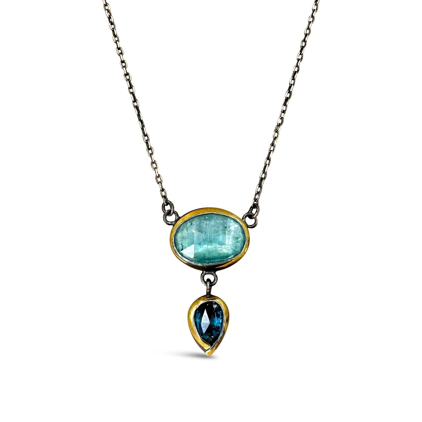 Mixed-Metal 'Crescent Rim' Drop Necklace with Sky Blue Kyanite