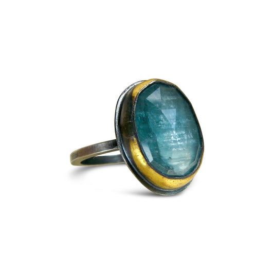 Mixed-Metal 'Crescent Rim' Ring with Teal Kyanite