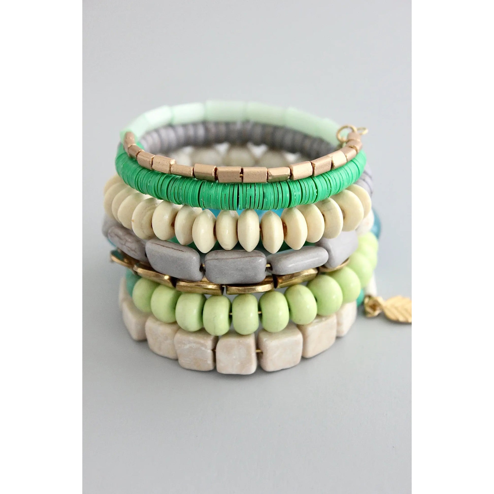 Aqua, Green, Gray + White Wrap Bracelet