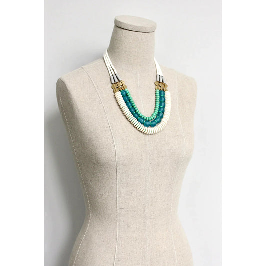 Triple Strand Statement Necklace with Magnesite, Turquoise + Aqua Ghana Glass