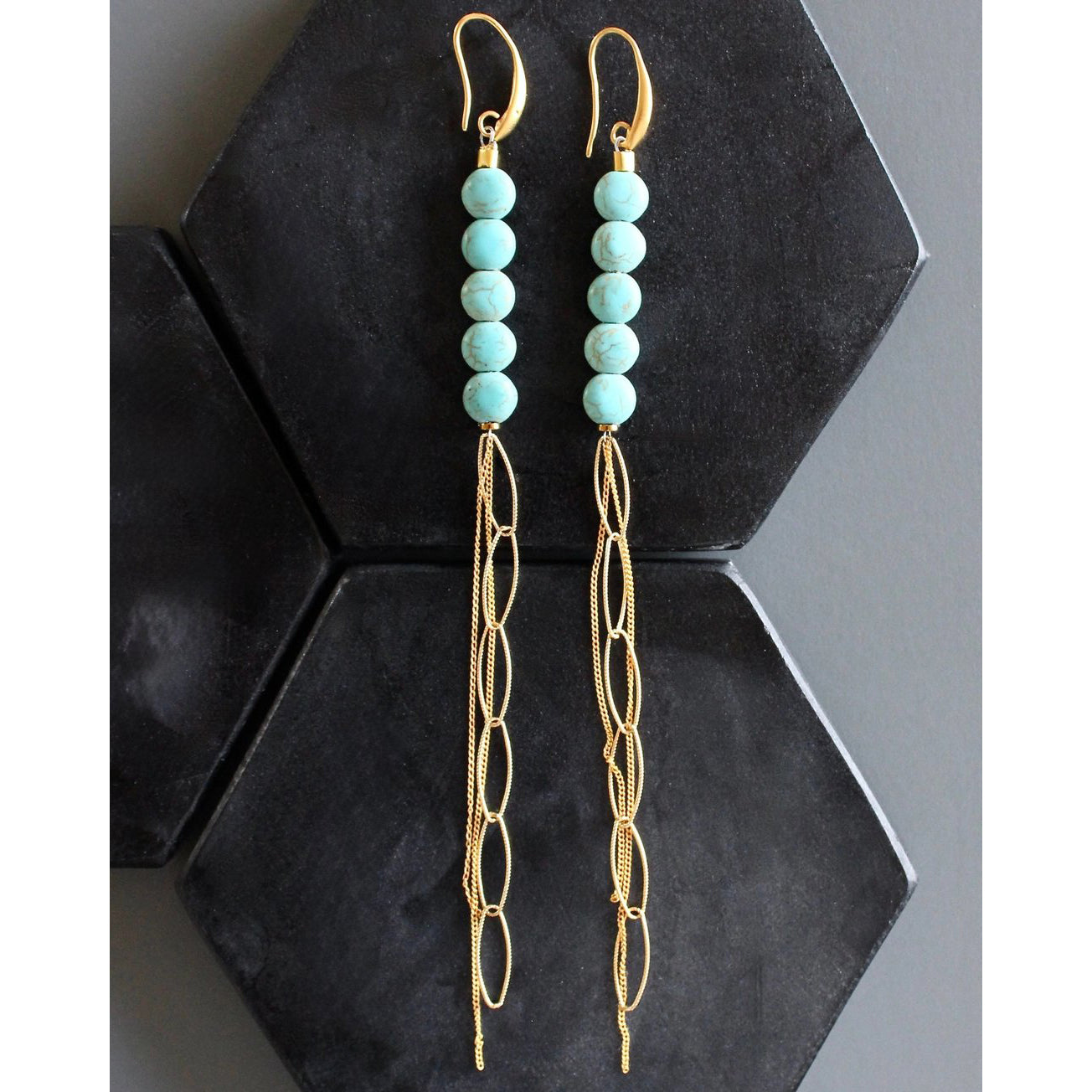 Turquoise + Chain Shoulder Duster Earrings