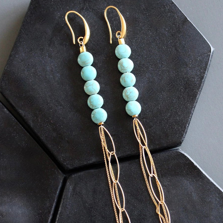 Turquoise + Chain Shoulder Duster Earrings