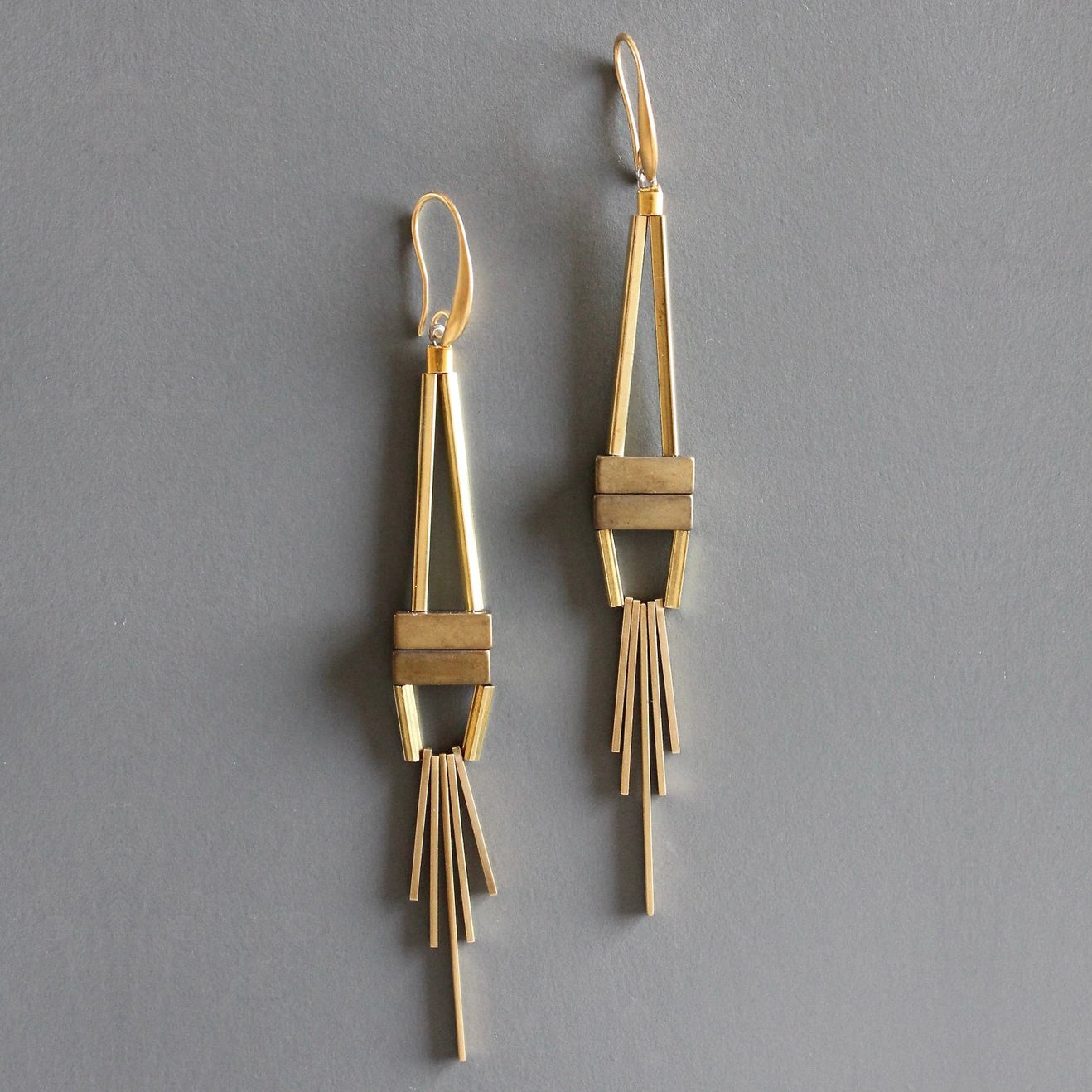 Hematite + Brass Art Deco Statement Earrings