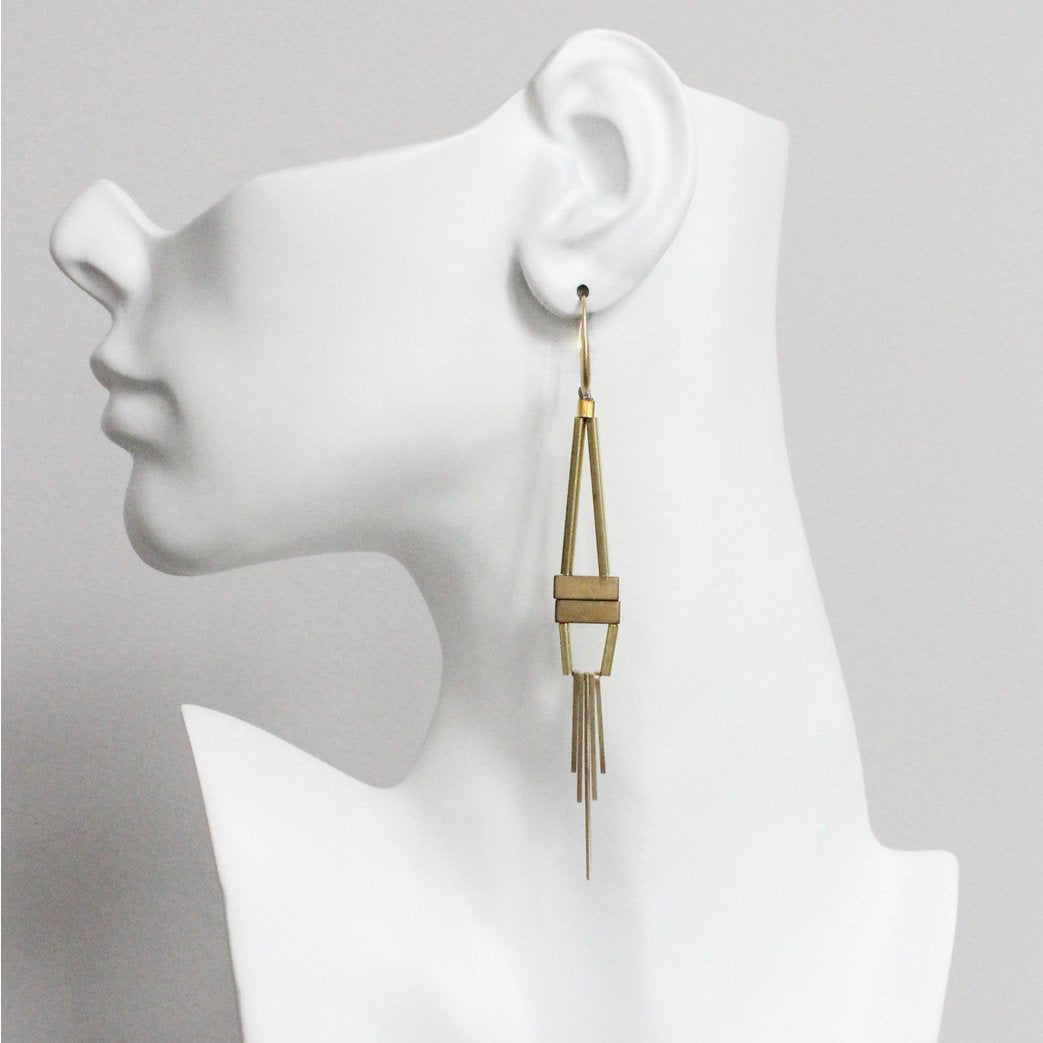 Hematite + Brass Art Deco Statement Earrings