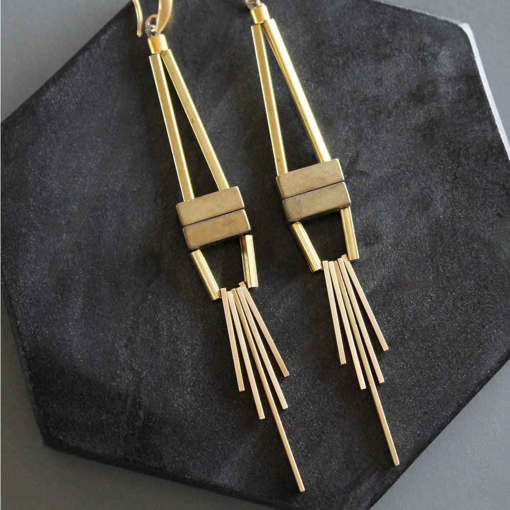 Hematite + Brass Art Deco Statement Earrings