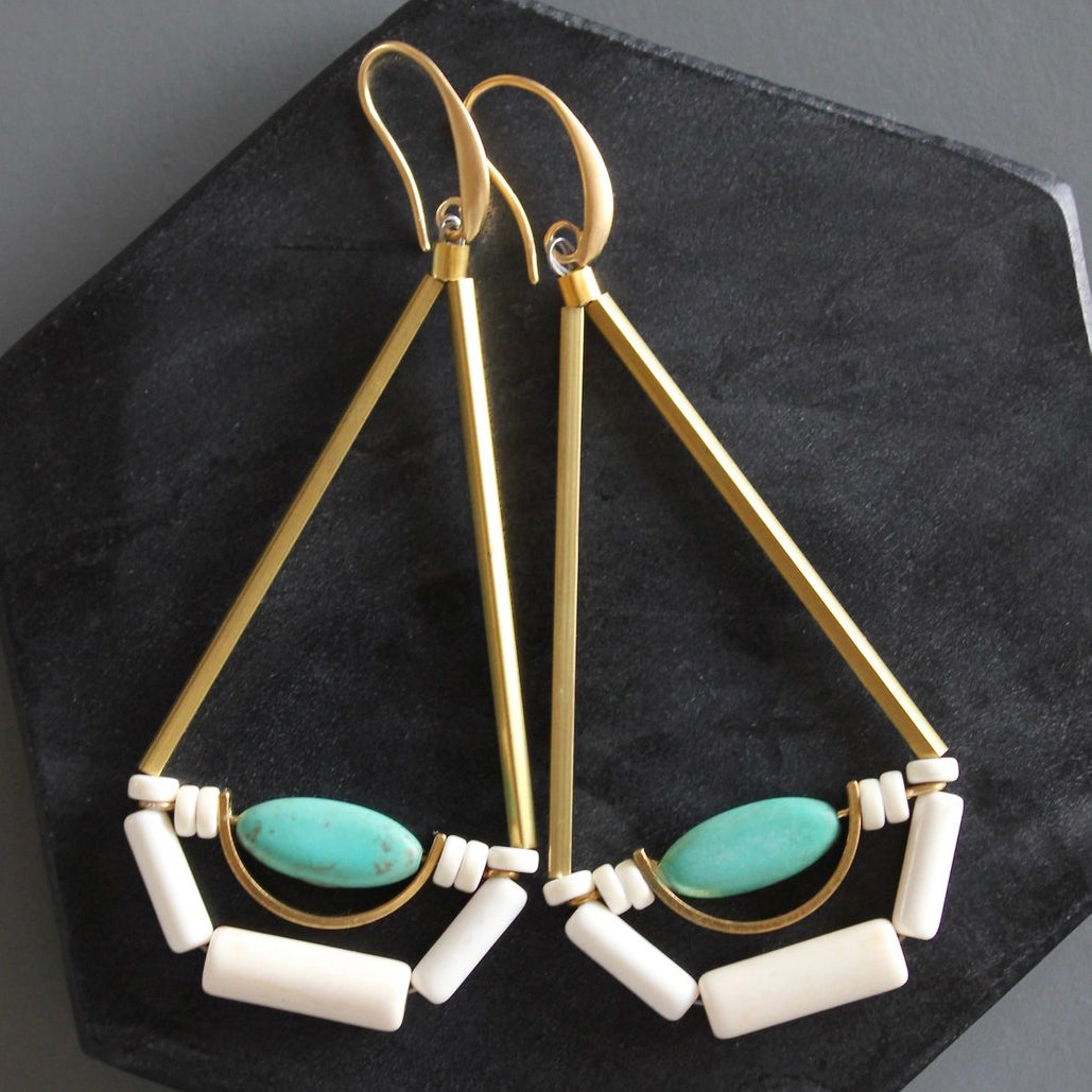 Turquoise + Brass Geometric Statement Earrings