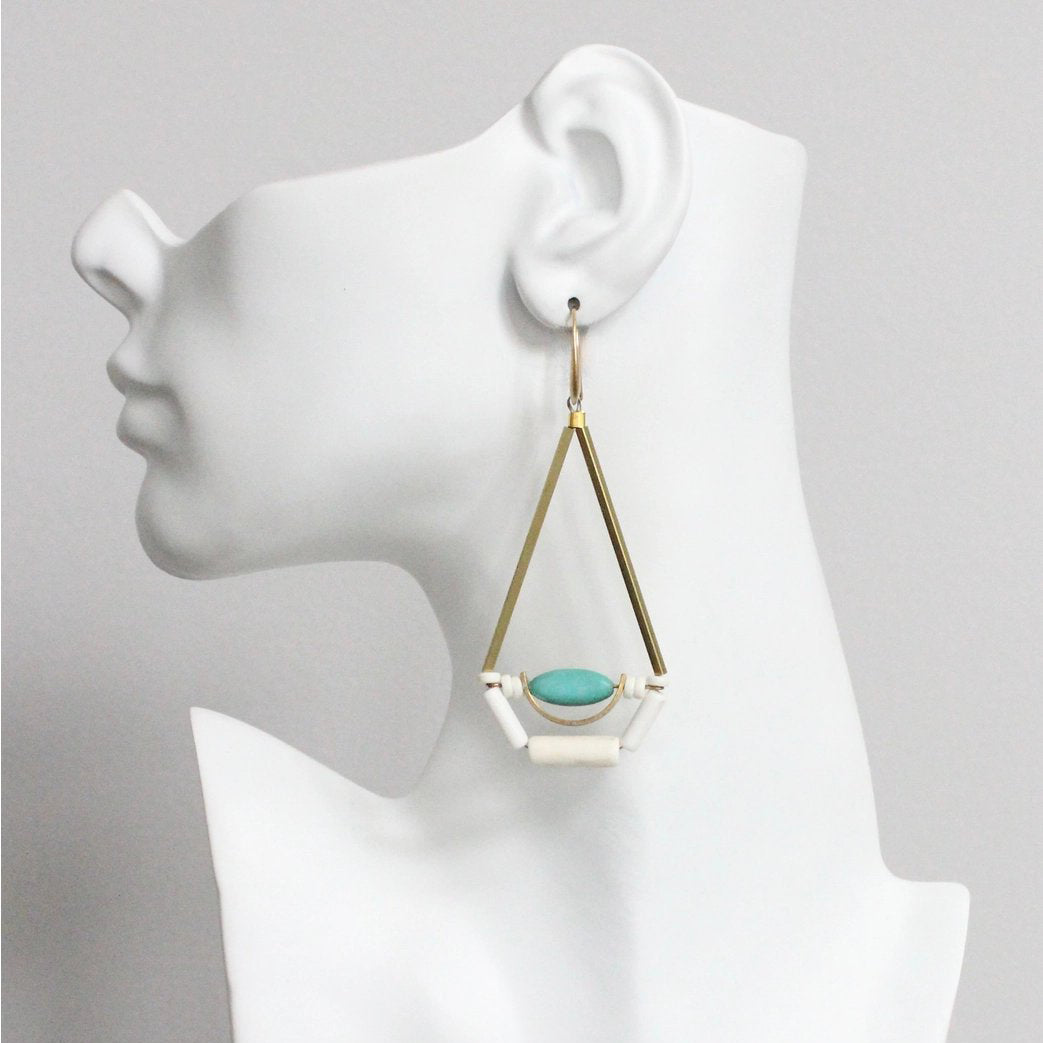 Turquoise + Brass Geometric Statement Earrings