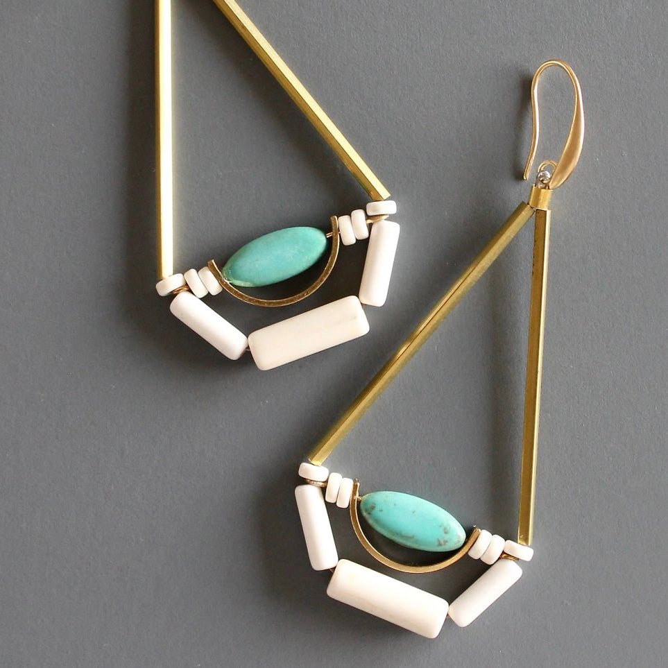Turquoise + Brass Geometric Statement Earrings