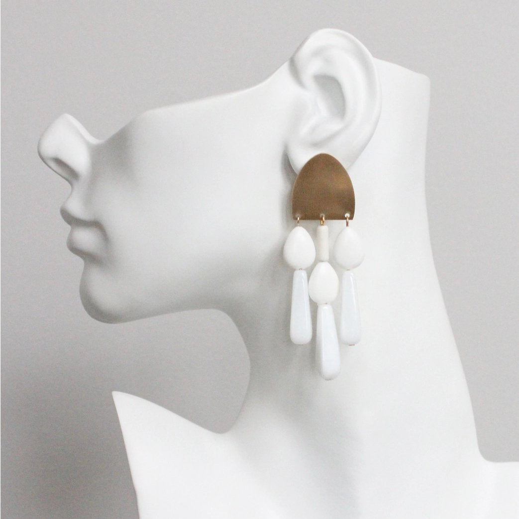 Chalk White Glass + Brass Chandelier Post Earrings