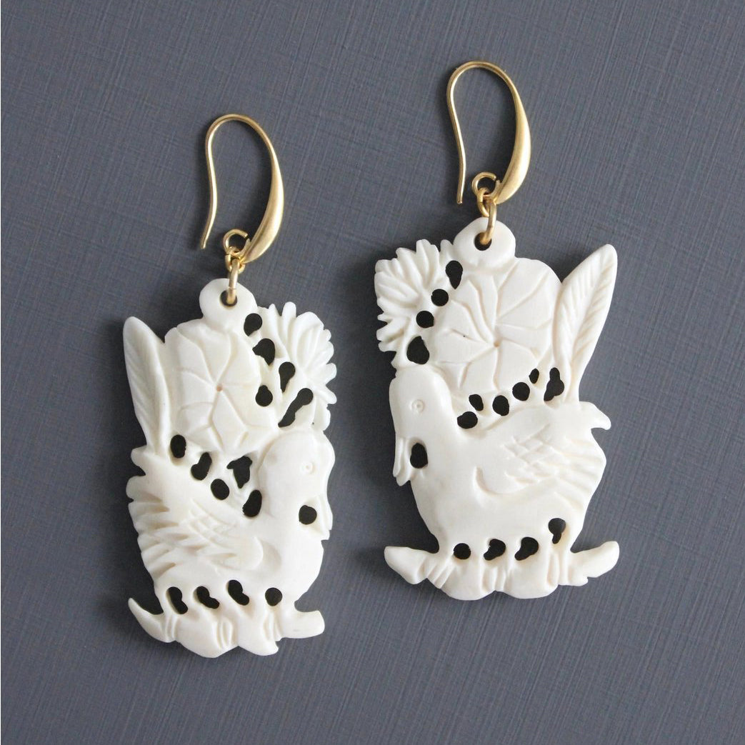Hand Carved Bone Earrings