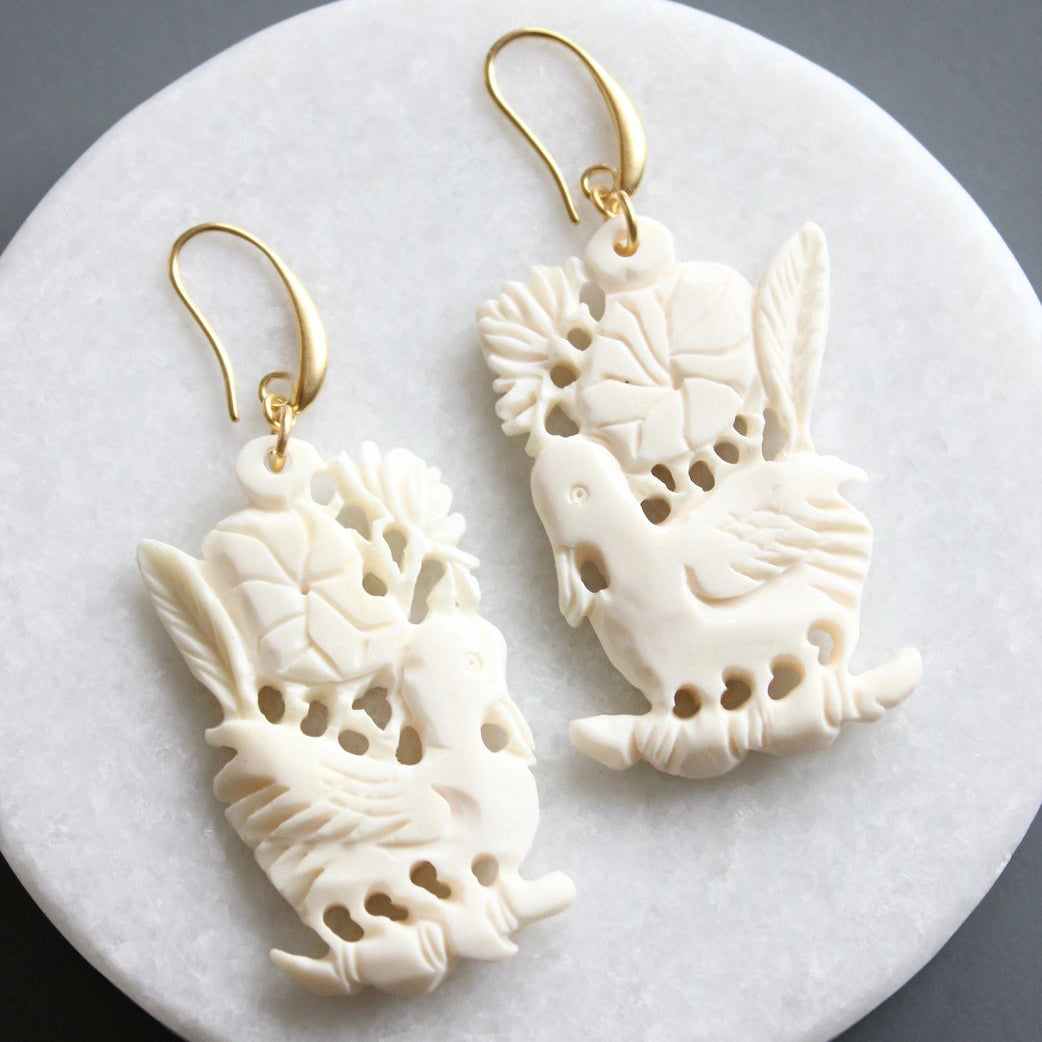 Hand Carved Bone Earrings