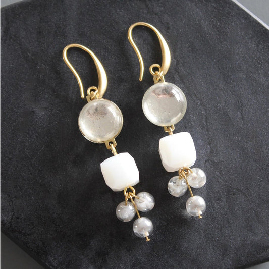 Vintage Mirror Glass Cluster Earrings