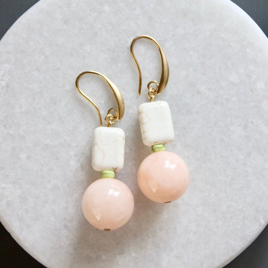 Pink Jade + White Magnesite Drop Earrings
