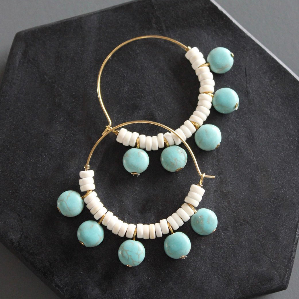 Turquoise + White Magnesite Hoop Earrings