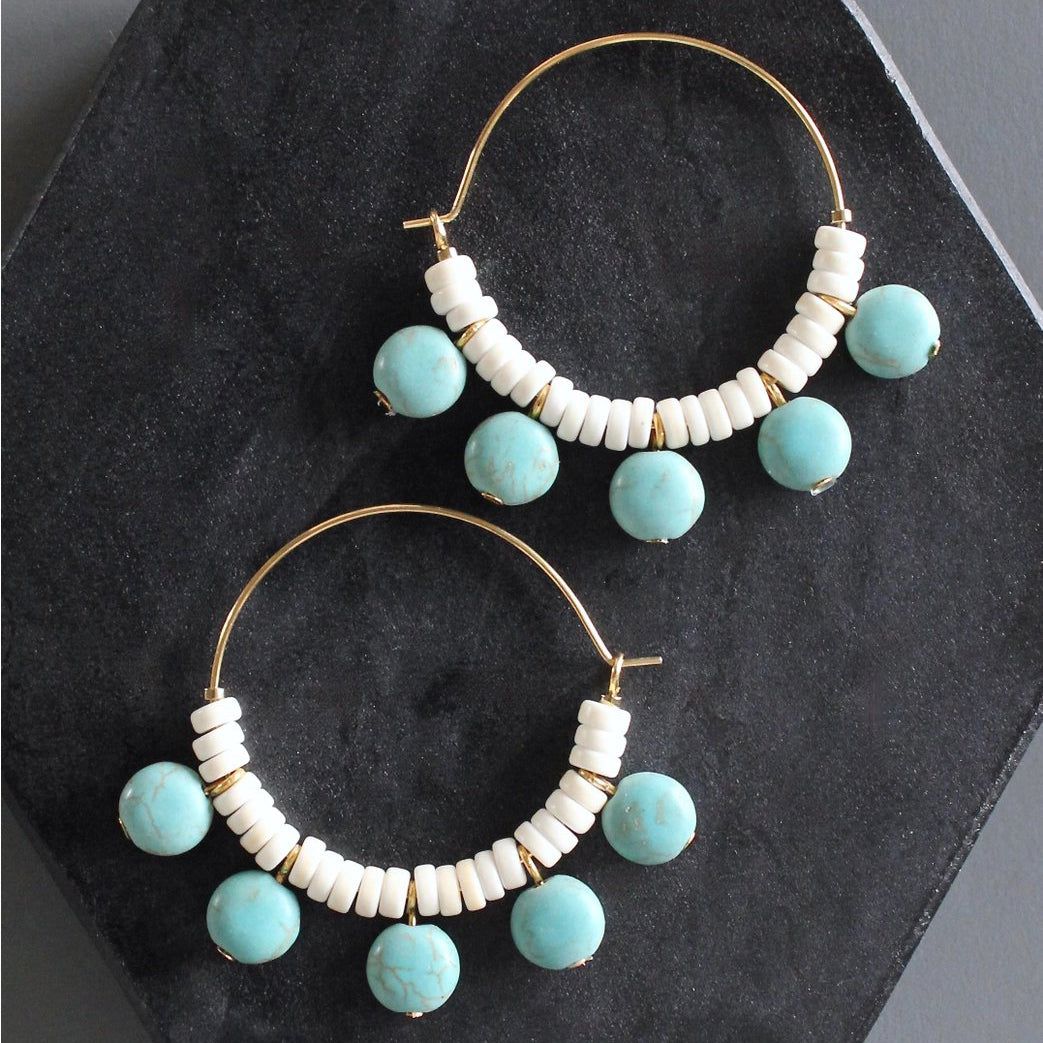 Turquoise + White Magnesite Hoop Earrings