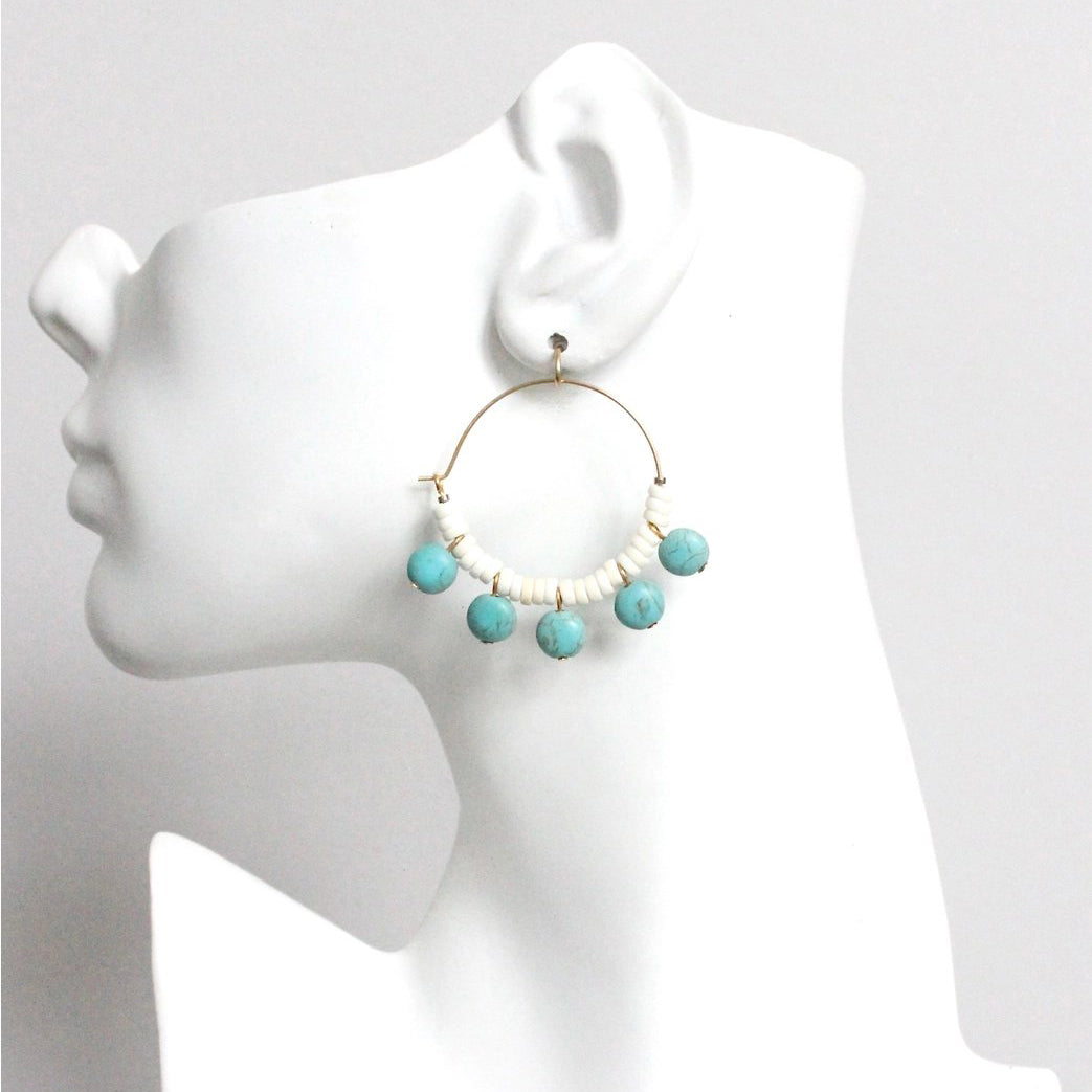 Turquoise + White Magnesite Hoop Earrings