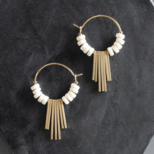 White Magnesite + Brass Geometric Hoop Earrings