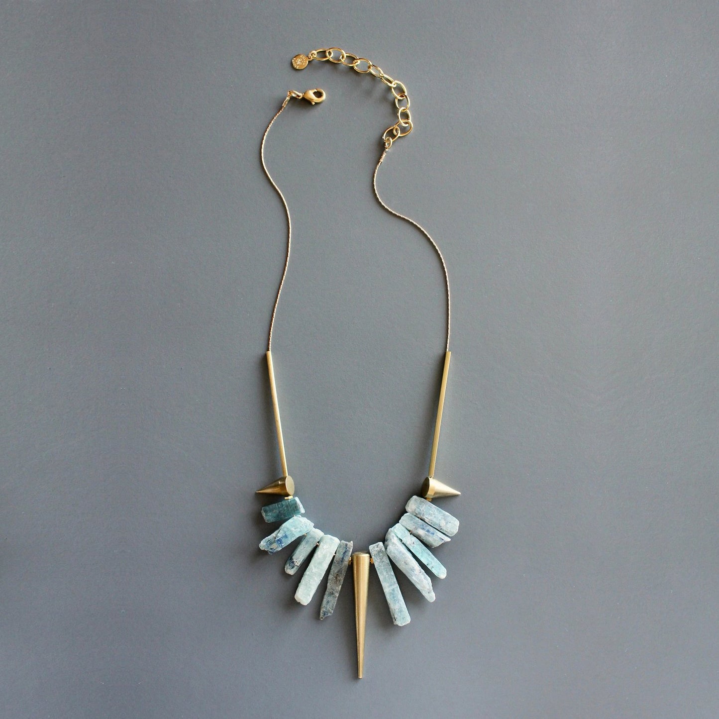 Kyanite + Brass Spike Geometric Statement Necklace