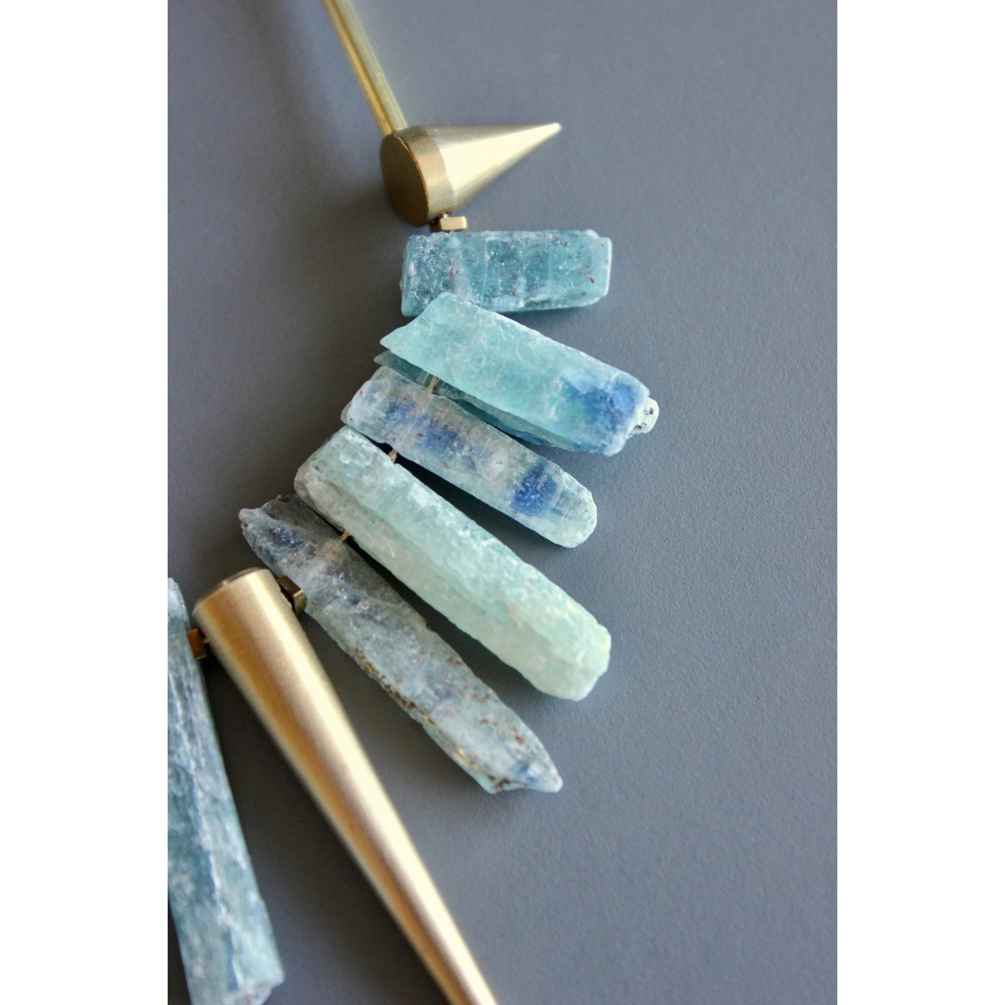 Kyanite + Brass Spike Geometric Statement Necklace