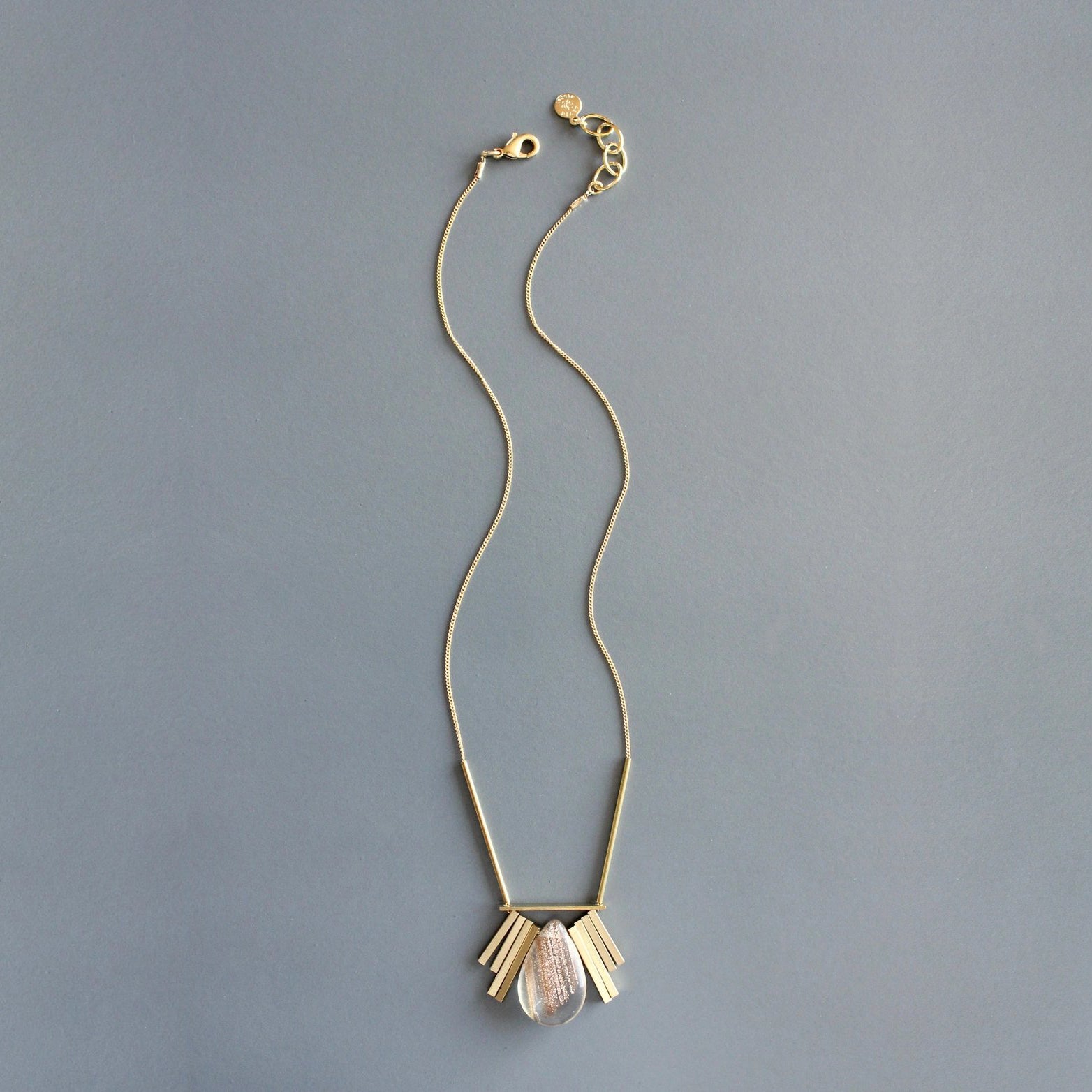 Rutilated Quartz + Brass Art Deco Necklace