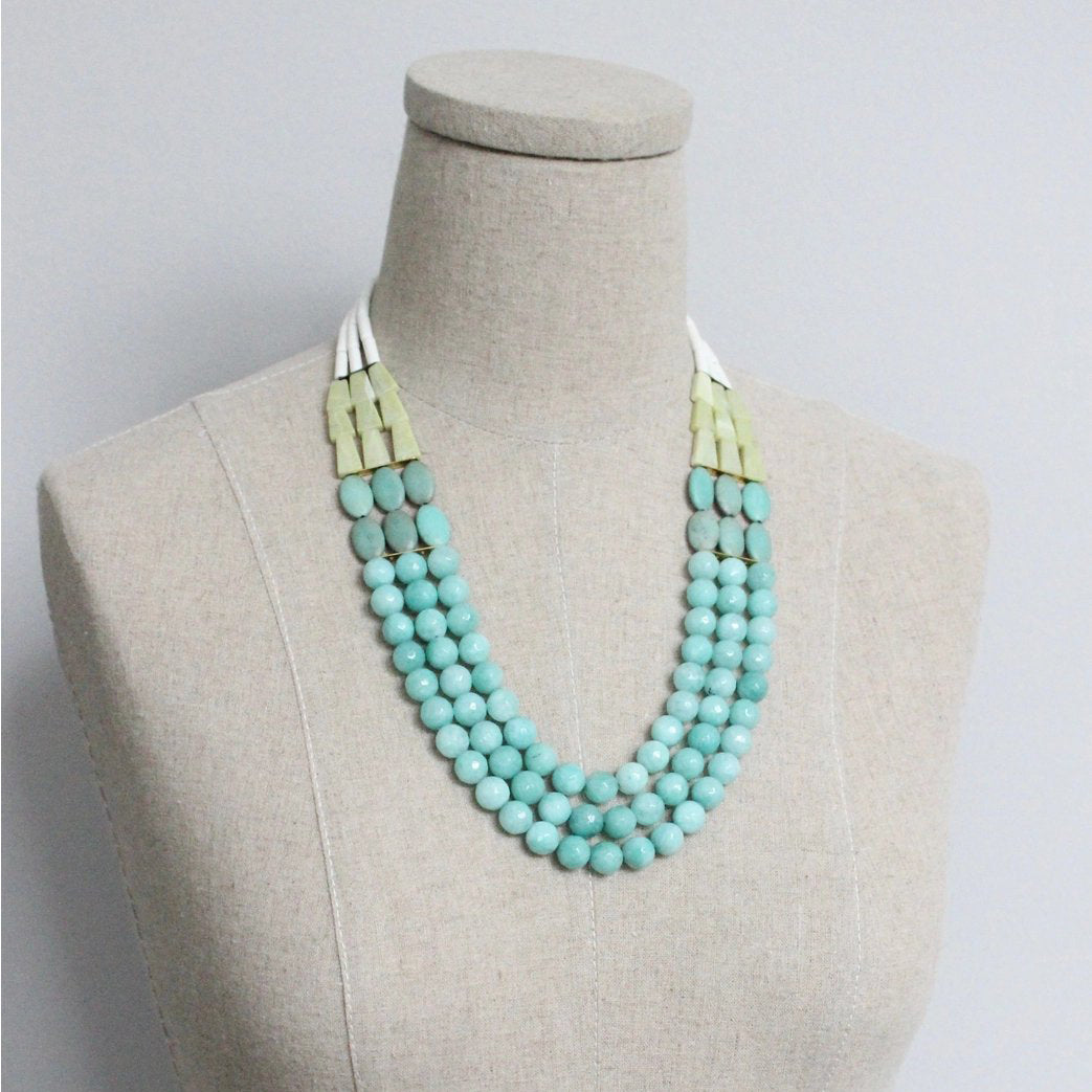 Triple Strand Turquoise + Amazonite Statement Necklace