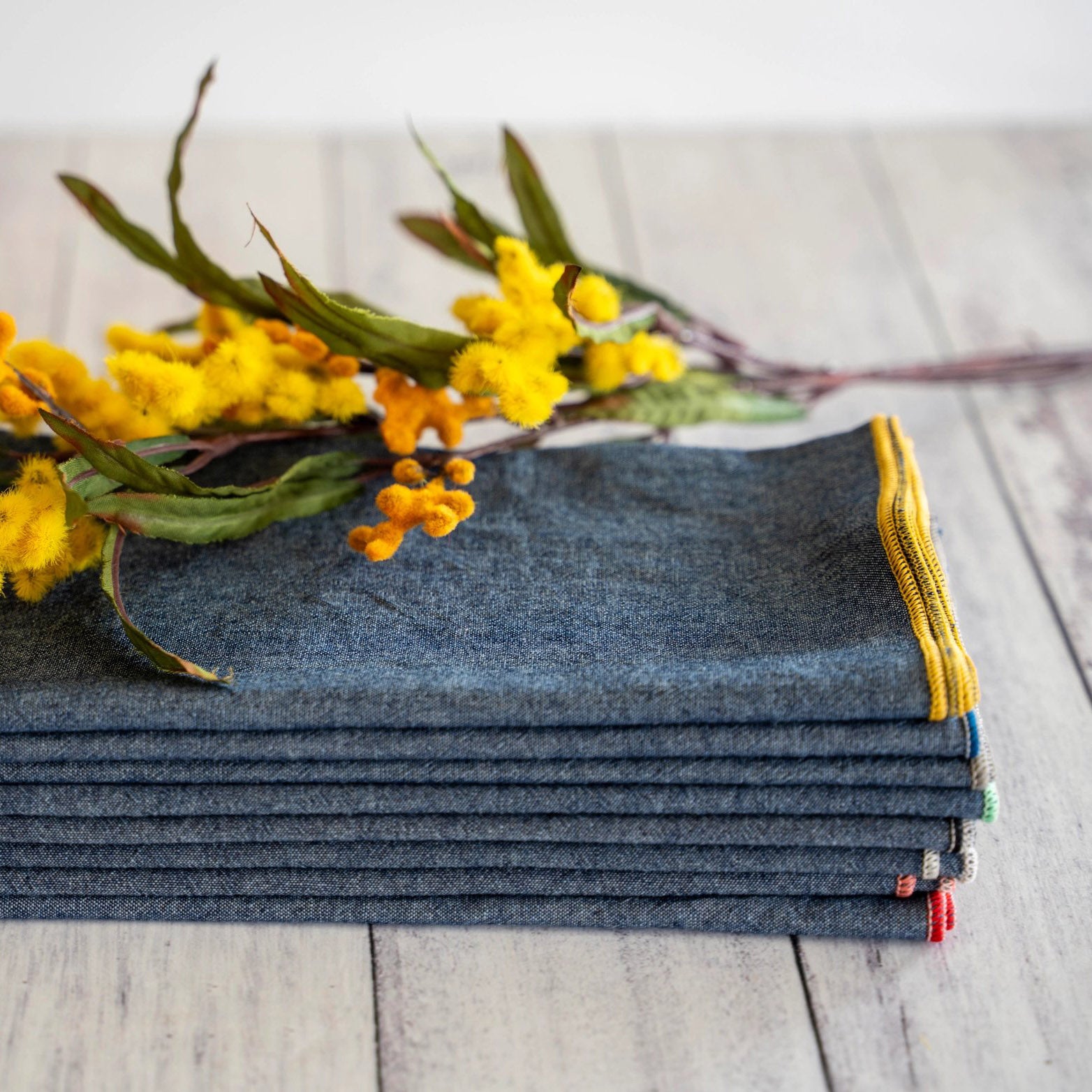 Contrast Edge Denim Chambray Cloth Napkins (Set of 8)