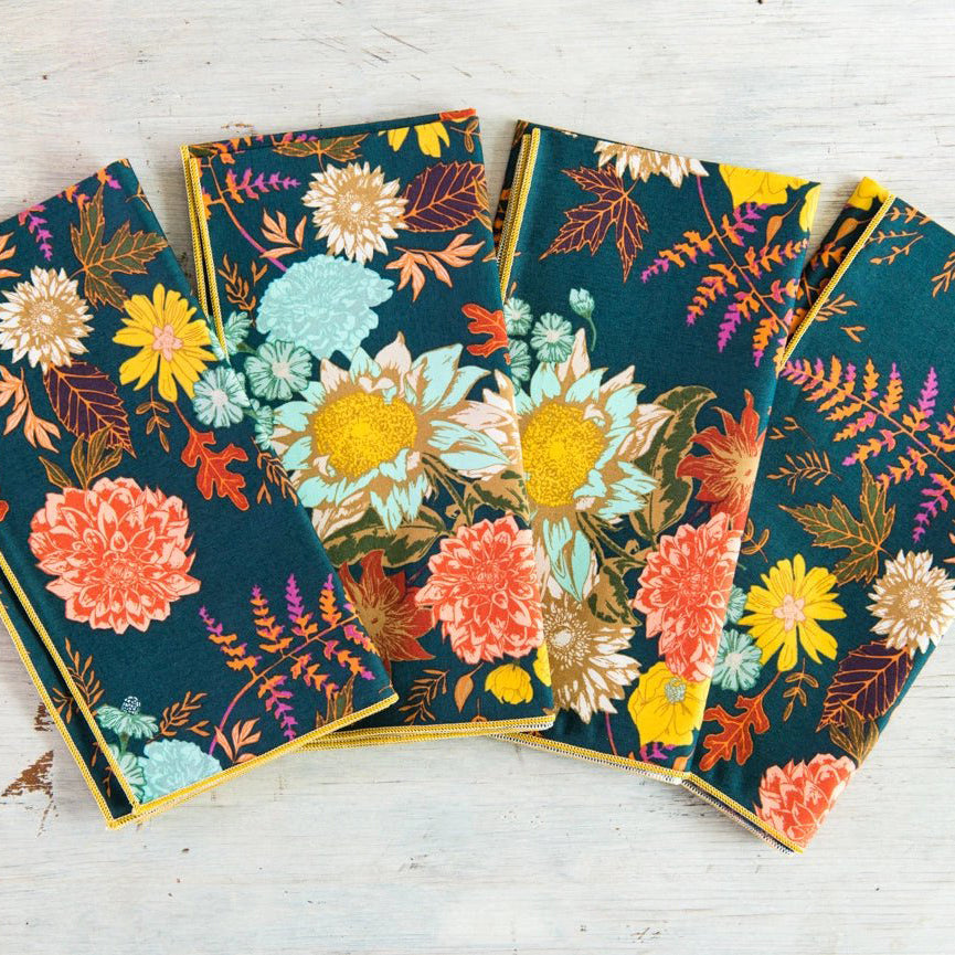 Winter Blue Floral Cloth Napkins (Set of 4)