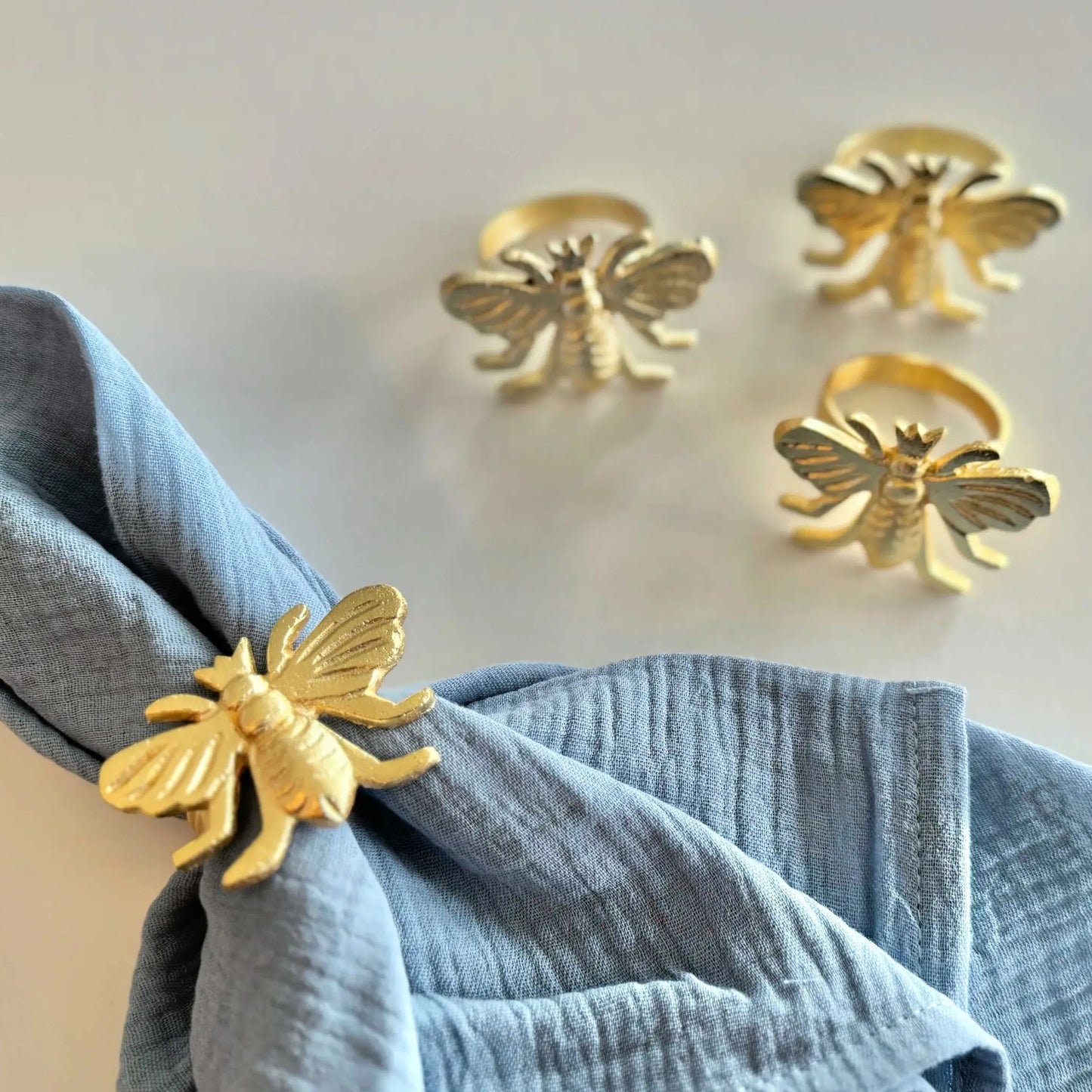 Golden Honey Bee Napkin Rings (Set of 4)