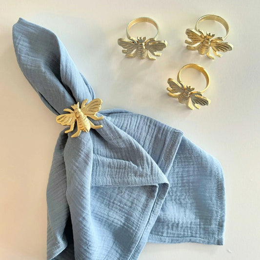 Golden Honey Bee Napkin Rings (Set of 4)