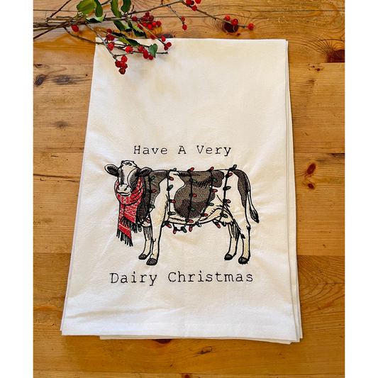 Dairy Christmas - Embroidered Flour Sack Kitchen Towel