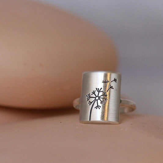 Sterling Silver Hand-Stamped Dandelion Wish Ring