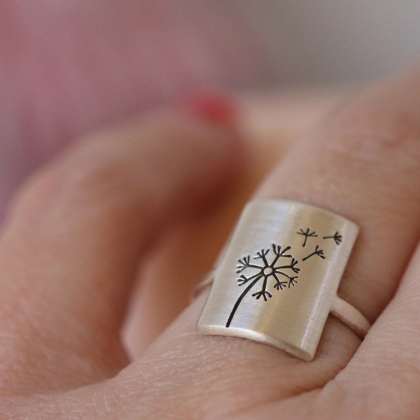 Sterling Silver Hand-Stamped Dandelion Wish Ring