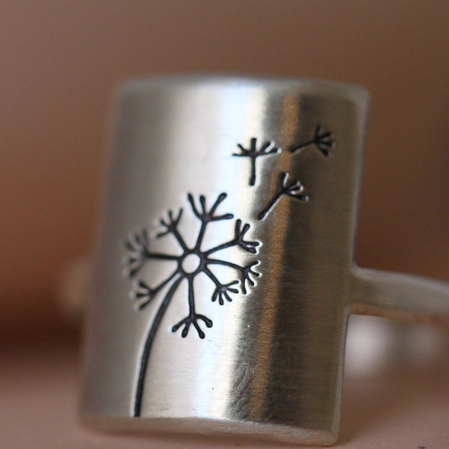 Sterling Silver Hand-Stamped Dandelion Wish Ring