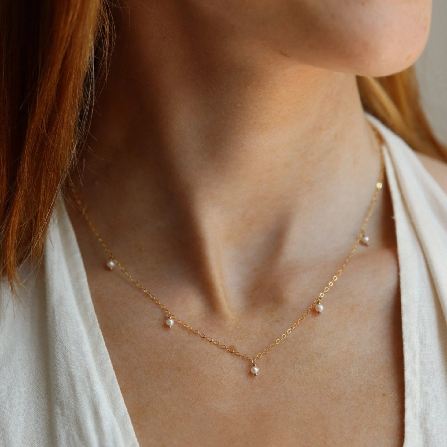 Gold Fill Pearl Station Necklace