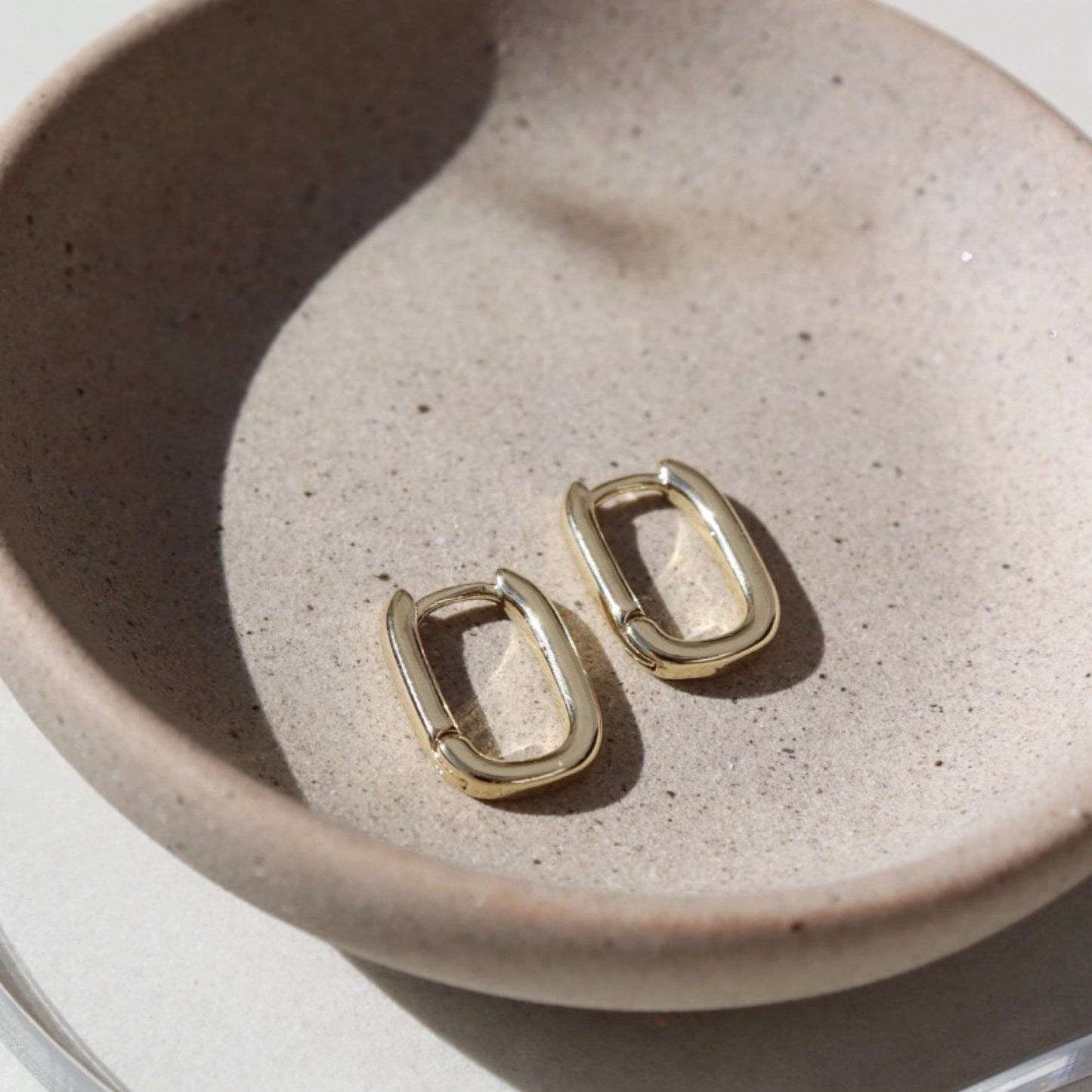 Gold Fill Rounded Rectangle Huggie Earrrings