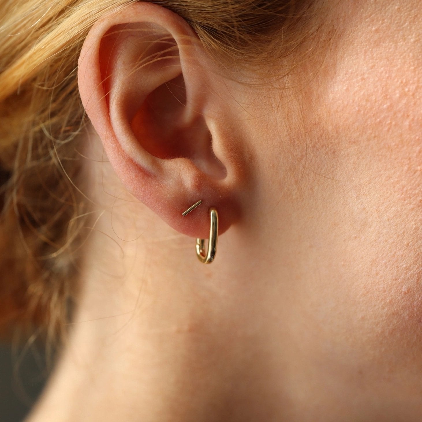 Gold Fill Rounded Rectangle Huggie Earrrings