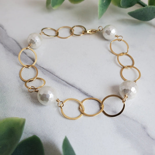 Disco Pearl Bracelet - Gold Fill