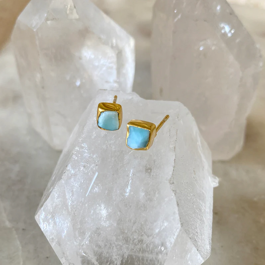 Bezel Set Gemstone Stud Earrings - Larimar