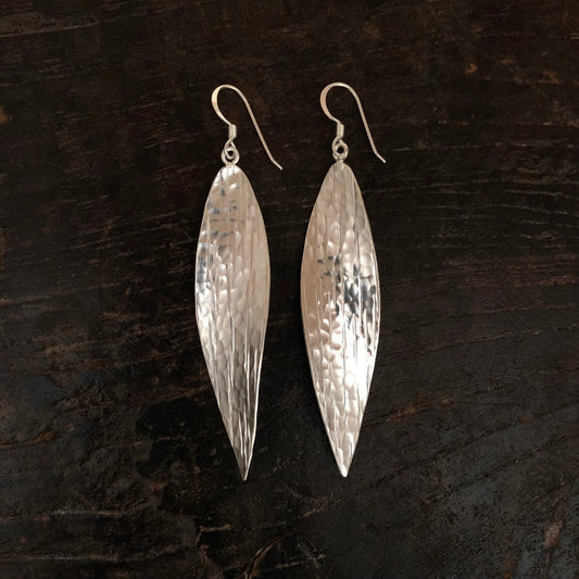 Silver Vanishing Point Long Dangle Earrings