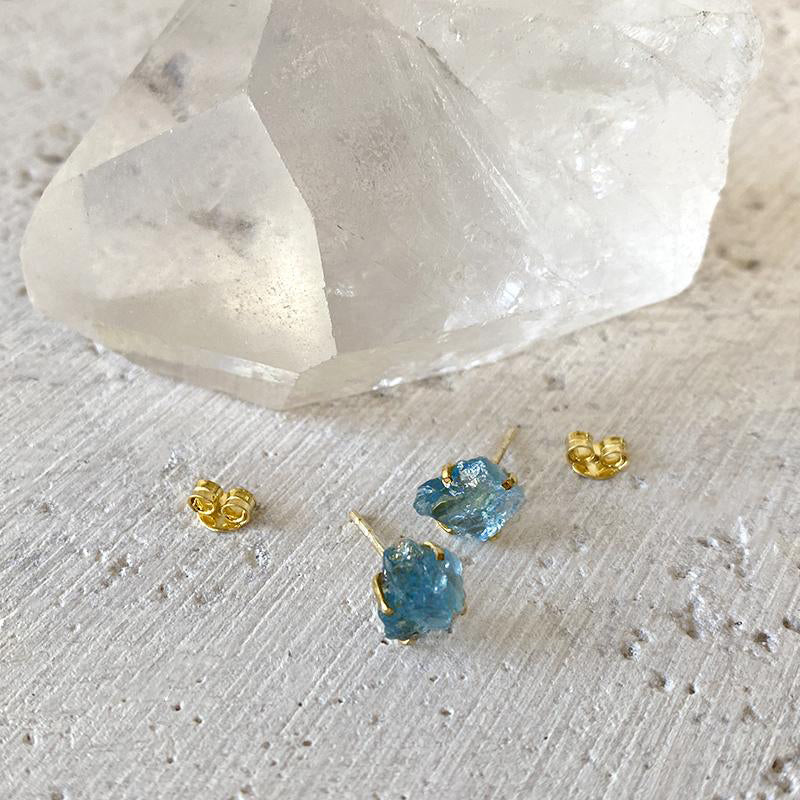 Gemstone Stud Earrings - Aquamarine