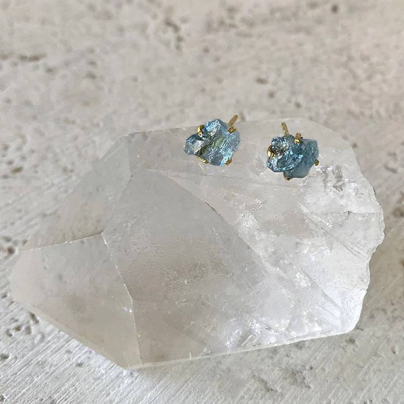 Gemstone Stud Earrings - Aquamarine