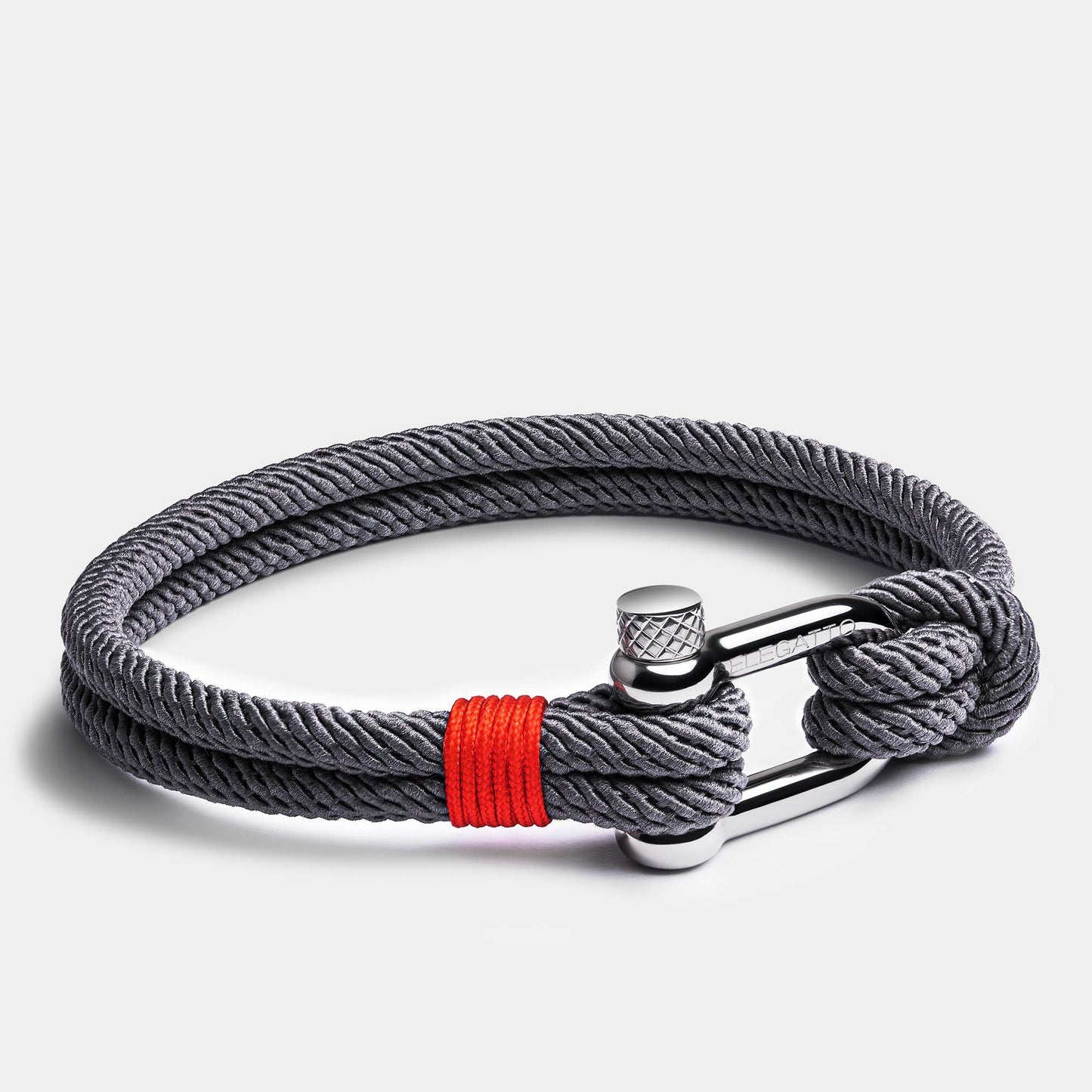 Nylon Cord ‘Alchor’ Men’s Bracelet – Grey/Red/Silver