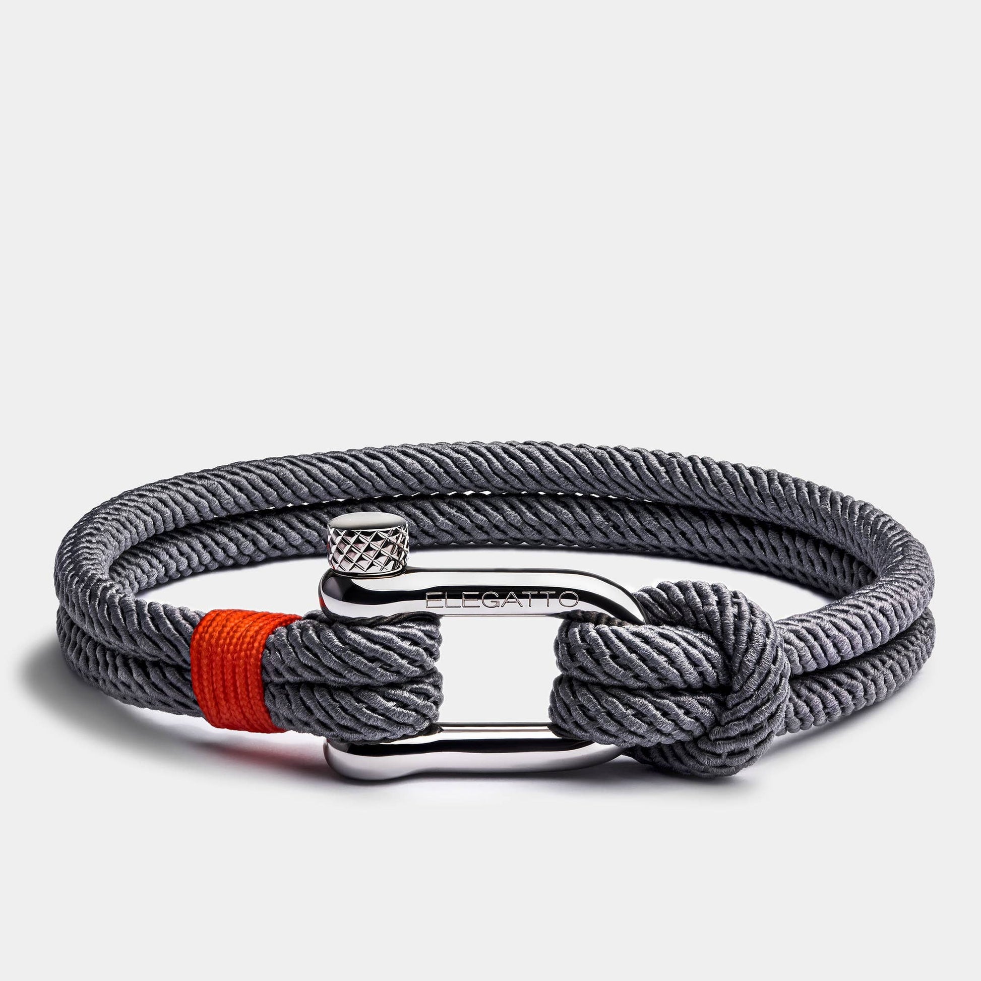 Nylon Cord ‘Alchor’ Men’s Bracelet – Grey/Red/Silver